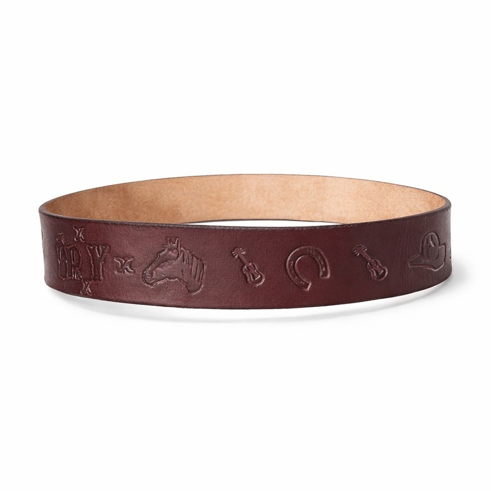 Western Embossed Leather Belt – Cowboy Country Design – Brown Sz L